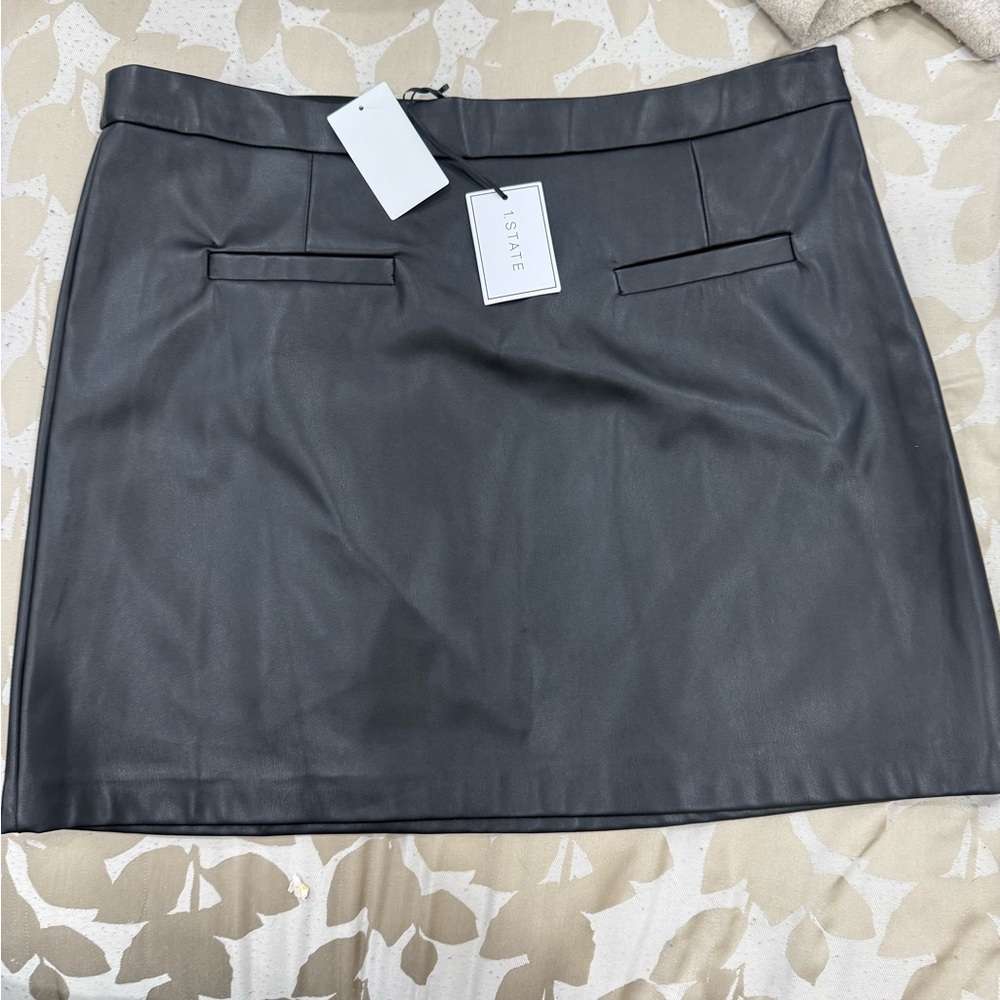 1State black faux leather  Mini Skirt